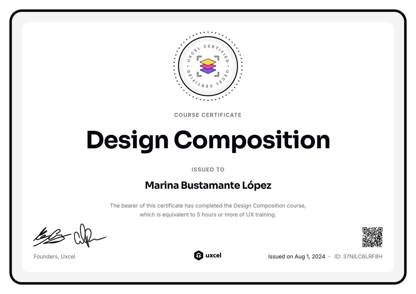 Marina Bustamante López's certificate